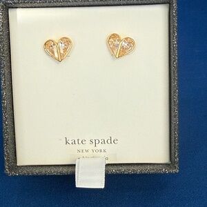 Kate Spade Heart-shaped Gold tone-with white stone earrings